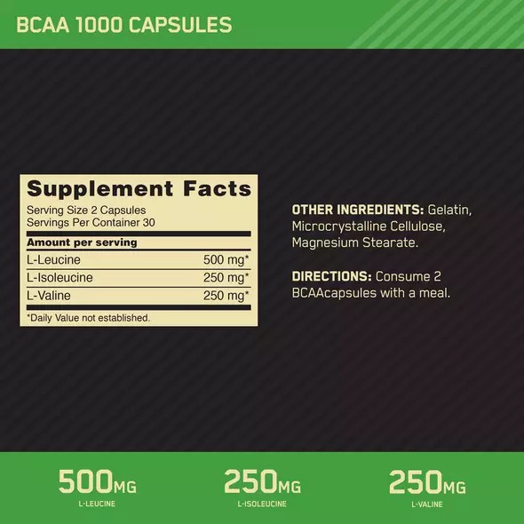 Optimum Nutrition BCAA 1000 60 Capsules (30 Servings) Philippines | 32891-CKNJ