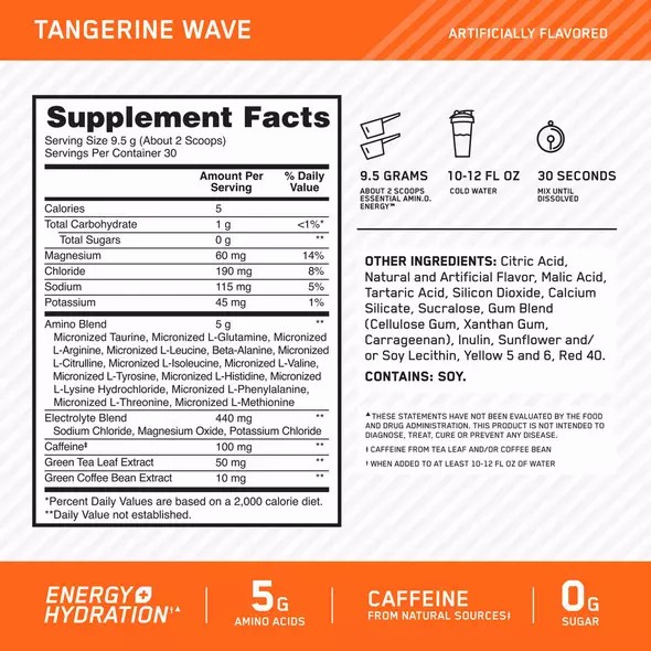 Optimum Nutrition Essential AMIN.O. ENERGY + Electrolytes Tangerine Wave 0.63 lb (30 Servings) Philippines | 50978-YZGN
