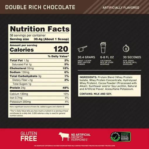 Optimum Nutrition GOLD STANDARD 100% WHEY™ Double Rich Chocolate 4 lb (58 Servings) Philippines | 02849-QNJU
