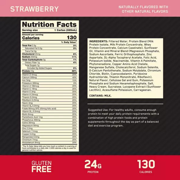 Optimum Nutrition GOLD STANDARD® Ready To Drink Protein Shake *new* Strawberry 12 Cartons (12 Servings) Philippines | 10638-EOLC