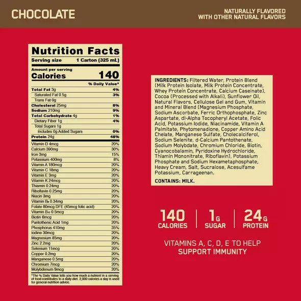 Optimum Nutrition GOLD STANDARD® Ready To Drink Protein Shake Chocolate 12 Cartons (12 Servings) Philippines | 10364-RVLD