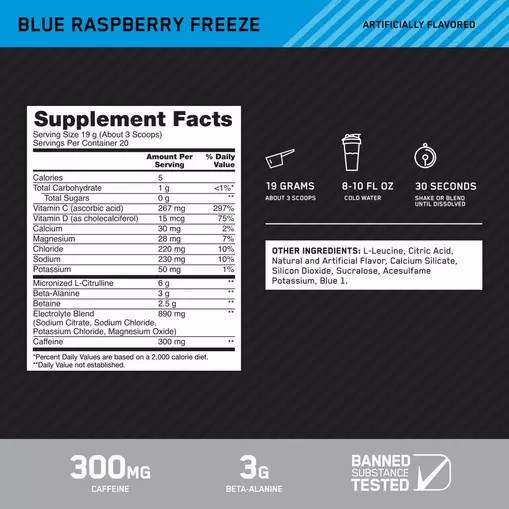 Optimum Nutrition Platinum Igniter Blue Raspberry Freeze 0.84 lb (20 Servings) Philippines | 74205-VLBH